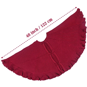 Gonna per albero di Natale in maglia bordeaux con bordi a balze e lacci, decoro da 122 cm