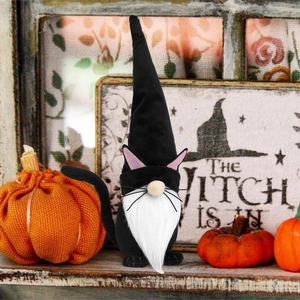 Gnomo Gatto Nero di Halloween Bambola Senza Volto Decorazione Ornamento Peluche Con Orecchie di Gatto Barba Lunga Per Casa Festa