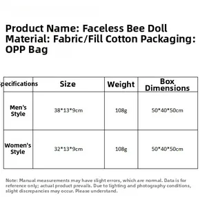Tabella delle dimensioni dettagliata per gnomi di peluche decorativi del festival delle api