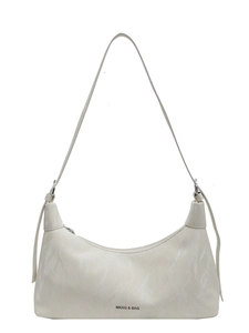 Minimalist white stone-textured underarm bag with metal zipper and thin shoulder strap