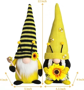 Specifiche delle dimensioni per gnomi di peluche a tema ape con girasole e bastoncino di miele