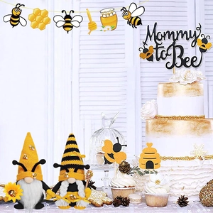 Adorable bee festival gnome set with sunflower and honey stick in party scene