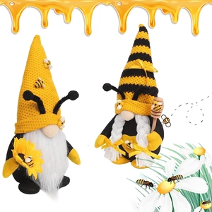 Handmade bee festival gnomes with sunflower and honey wand for home decoration
