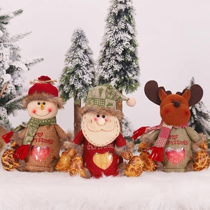 Christmas Plush Doll Gift Bag Burlap Candy Packaging Snowman Santa Claus Reindeer Doll Pouch With Heart Window For Holiday