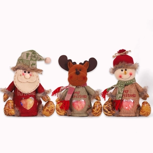 Christmas linen gift bags with Santa Reindeer Snowman dolls and clear heart window