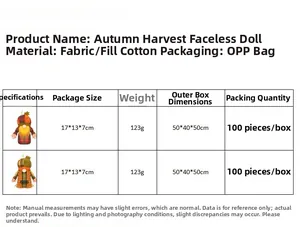 Detailed size chart for Thanksgiving faceless gnomes with pumpkin hats and plaid fabric
