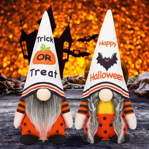 Lot de nains d'Halloween en peluche avec citrouille Trick or Treat et motifs de chauve-souris