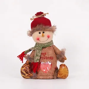 Christmas snowman linen gift bag with transparent heart window and Merry Christmas text