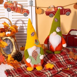 Fall harvest gnome plush set with maple leaf and acorn decorations for autumn home decor