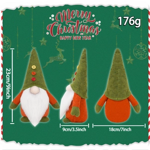 Detailed views of a 23cm Christmas gnome with green knit hat and white beard