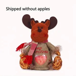 Christmas reindeer gift bag with linen body, red scarf, and clear heart window