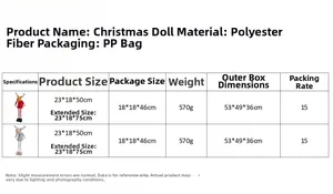 Size chart for telescopic Christmas reindeer plush toy showing adjustable height dimensions