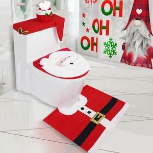 4-piece Santa Claus plush bathroom set including toilet seat cover and matching floor mat
