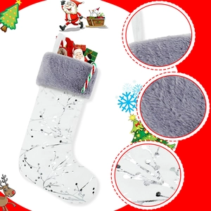 White Christmas stocking with silver snowflake sequins and plush faux fur trim
