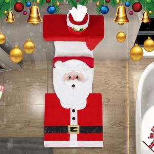 Santa Claus Toilet Seat Cover Bathroom Decoration Red White Soft Flannel Christmas Decor For Home Bathroom Rug Tank Lid