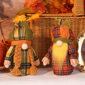 Thanksgiving Gnome Plush Decoration Pumpkin Hat Plaid Harvest Festival Faceless Doll Autumn Home Tabletop Ornament