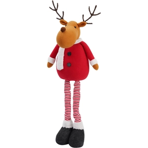 Standing Christmas reindeer plush toy with retractable legs and red holiday outfit