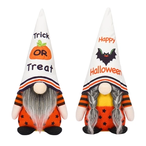 Lot de nains d'Halloween en peluche avec motifs citrouille et chauve-souris sur chapeaux