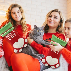 Chaussettes de Noël patte de chat pour cheminée en tricot rouge avec broderie NO.1 CAT