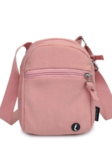 Pink sporty mini crossbody bag with adjustable wide strap and multi-pocket design