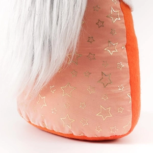 Detail of felt gnome base with gold star patterns and soft white plush beard texture
