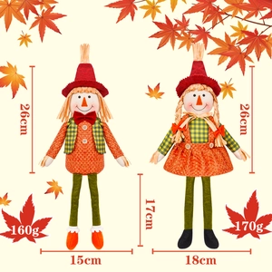 Fall harvest faceless scarecrow dolls set with autumn maple leaf festival decor