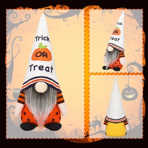 Vues détaillées d'un gnome d'Halloween avec chapeau citrouille Trick or Treat