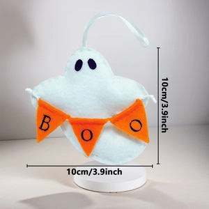 Detail of felt Halloween ghost hanging decoration with Boo flag, 10cm plush ornament