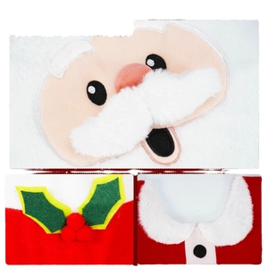 Christmas Santa toilet seat cover set with plush beard and holly leaf decorations