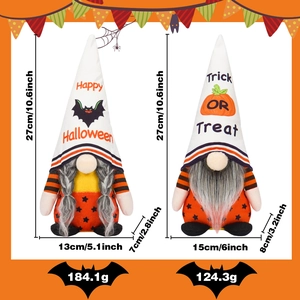 Dimensions détaillées des gnomes d'Halloween avec slogans Trick or Treat et chauve-souris