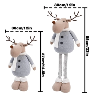 Retractable Christmas reindeer plush dolls in grey and beige with height dimensions