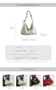Detaillierte Maße der großen Falten-Schultertasche 39x29x14cm aus glänzendem PU-Leder