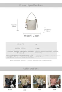 Tableau des tailles et guide des paramètres pour ce sac seau en PU avec anse tressée