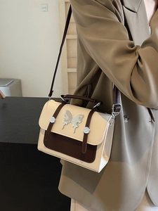 Sac à Épaule Femme avec Boucle en Métal Papillon en Cuir PU Sac à Bandoulière Petit Sac Carré Vintage Élégant Sac à Main