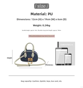 Specifiche dettagliate delle dimensioni della borsa in denim a contrasto e guida alle misure