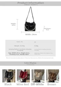 Detailed size specifications and color variants of the pleated PU leather cloud handbag