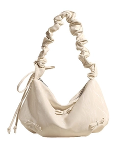 Sac à bandoulière plissé en croissant avec nœuds décoratifs en similicuir beige