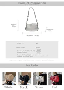 Detailed sizing guide and specifications for red PU leather fashion shoulder bag