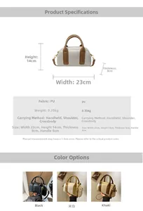Detailed size chart and specifications for the retro PU leather Boston pillow bag