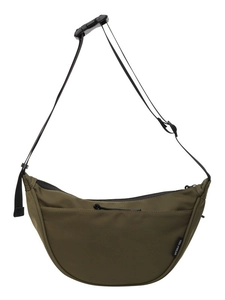 Olive green crescent dumpling crossbody bag with adjustable strap and front zip pocket