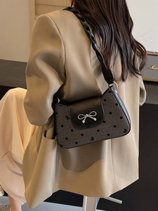 Französische Vintage Polka Dot Herz Unterarmtasche Für Damen Trendige Schleife Metallschnalle Geflochtener Riemen Schultertasche