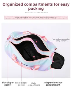 Detailed interior of a gradient travel bag showing the dry-wet separation and shoe compartment