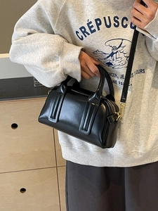 Women Fashion Boston Bag PU Leather Contrast Color Handheld Crossbody Pillow Bag Golden Hardware Small Top Handle Satchel