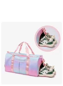 Detail of travel bag showing separate side shoe compartment for organized storage