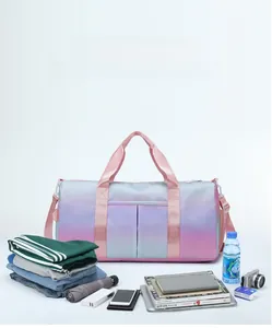 Large gradient travel bag showing organized storage for clothes and toiletries