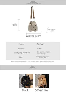 Sac seau en toile avec broderie dollar et dimensions 23x23x14cm pour femmes