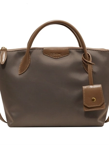 Deep apricot large capacity tote bag made of twill oxford cloth and leather trim