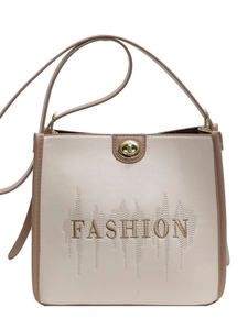 Minimalist beige tote bag with brown trim and golden buckle for office and daily use