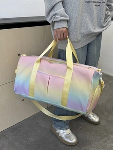 Large capacity pastel gradient travel bag with yellow handles for weekend trips