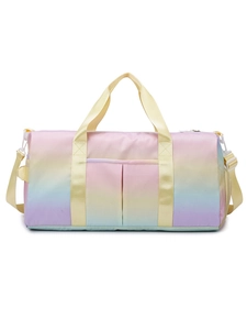 Rainbow gradient travel duffel bag with dual handles and adjustable shoulder strap